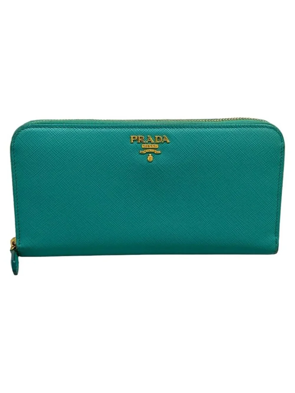 Prada Wallet 506 Blue Green Round Fastener Leather